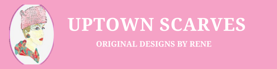 A welcome banner for UPTOWN SCARVES' featuring unique Collar-length Infinity Scarves & Earrings