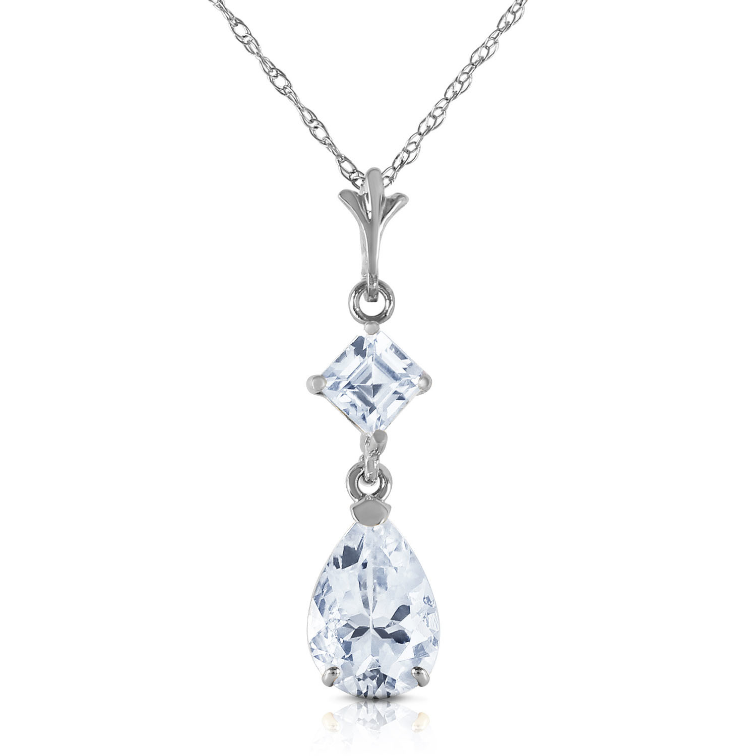 2 Ct 14k White Gold Sparkly Dew Aquamarine Necklace