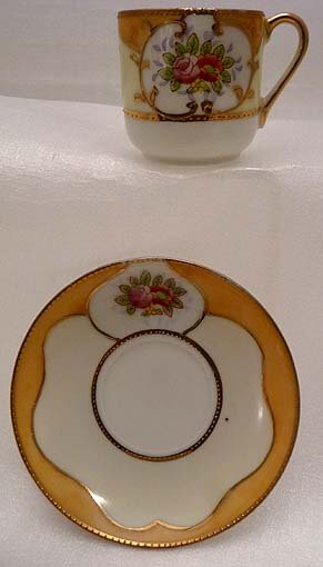 detailed cup & saucer view of EARLY ARDALT RED ROSE Demitasse TEA CUP SET