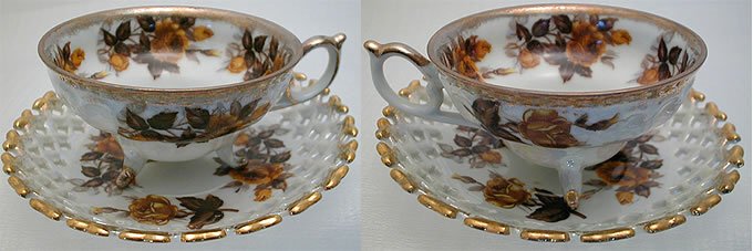 front & back detailed view of FRED ROBERTS Fine Bone China Golden Yellow Rose TEA CUP SET