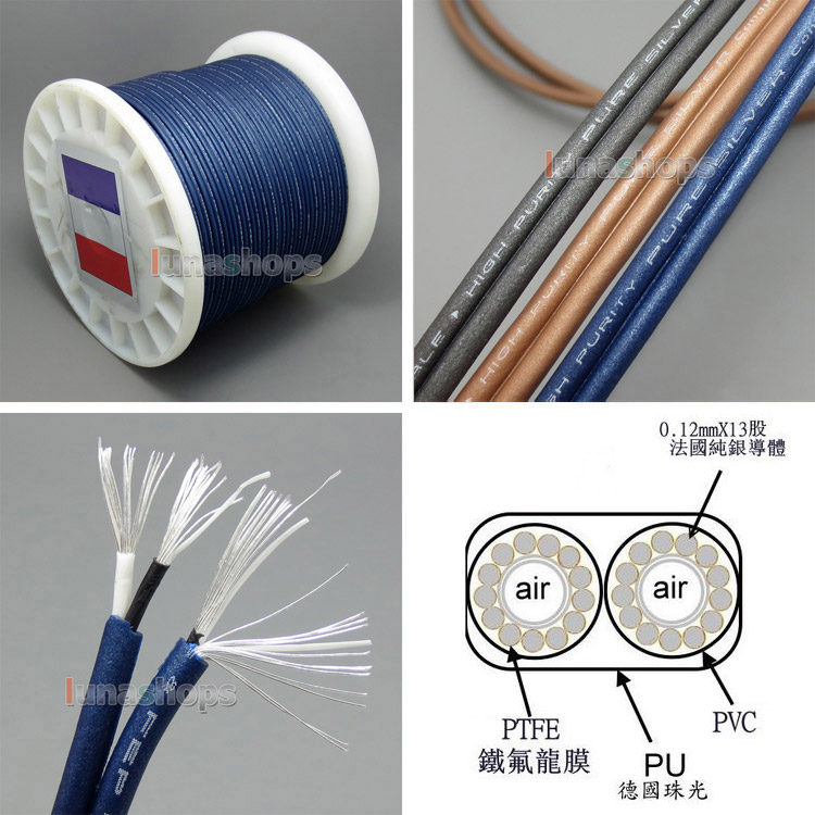 40cm High Detinion Stereo Earphone DIY Bulk PURE SILVER Conductors Cable + PEP Insulated