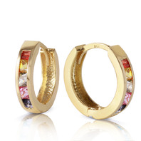 14k Yellow Gold Hoop Earrings with Multi Color Sapphires