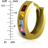 14k Yellow Gold Hoop Earrings with Multi Color Sapphires