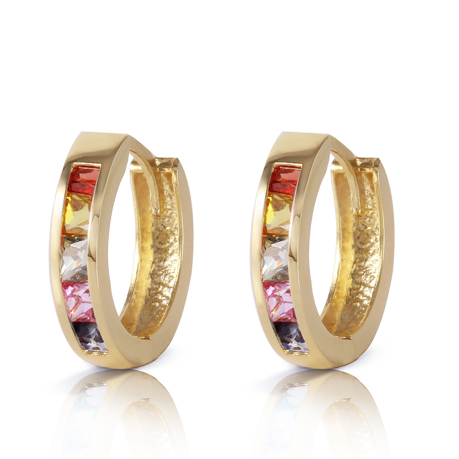14k Yellow Gold Hoop Earrings with Multi Color Sapphires