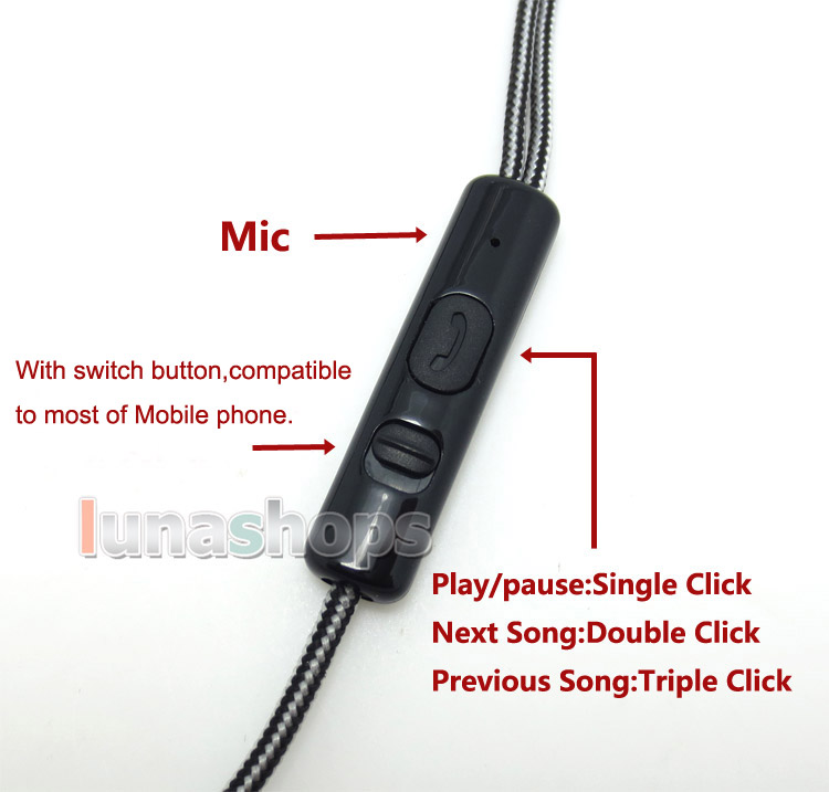 Repair cable with Remote Mic connect iphone Android to SHURE SE535 SE425 SE315 SE846