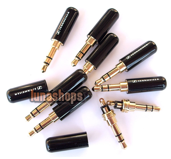 Black Sennheiser 3.5mm Stereo 24k Gold Audio Plug soldering Adapter for Monster