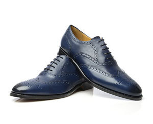 New Handmade Navy Brogue Wing Toe Dress Shoes, Men Leather Navy Dress Shoes
