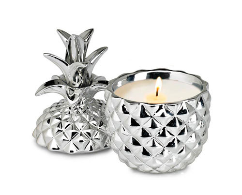Silver Ceramic Pineapple Candle