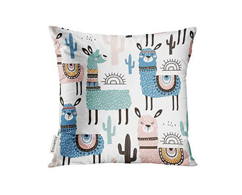 UPOOS Throw Pillow Cover Alpaca with Llama Cactus and Creative Childish Great Cu