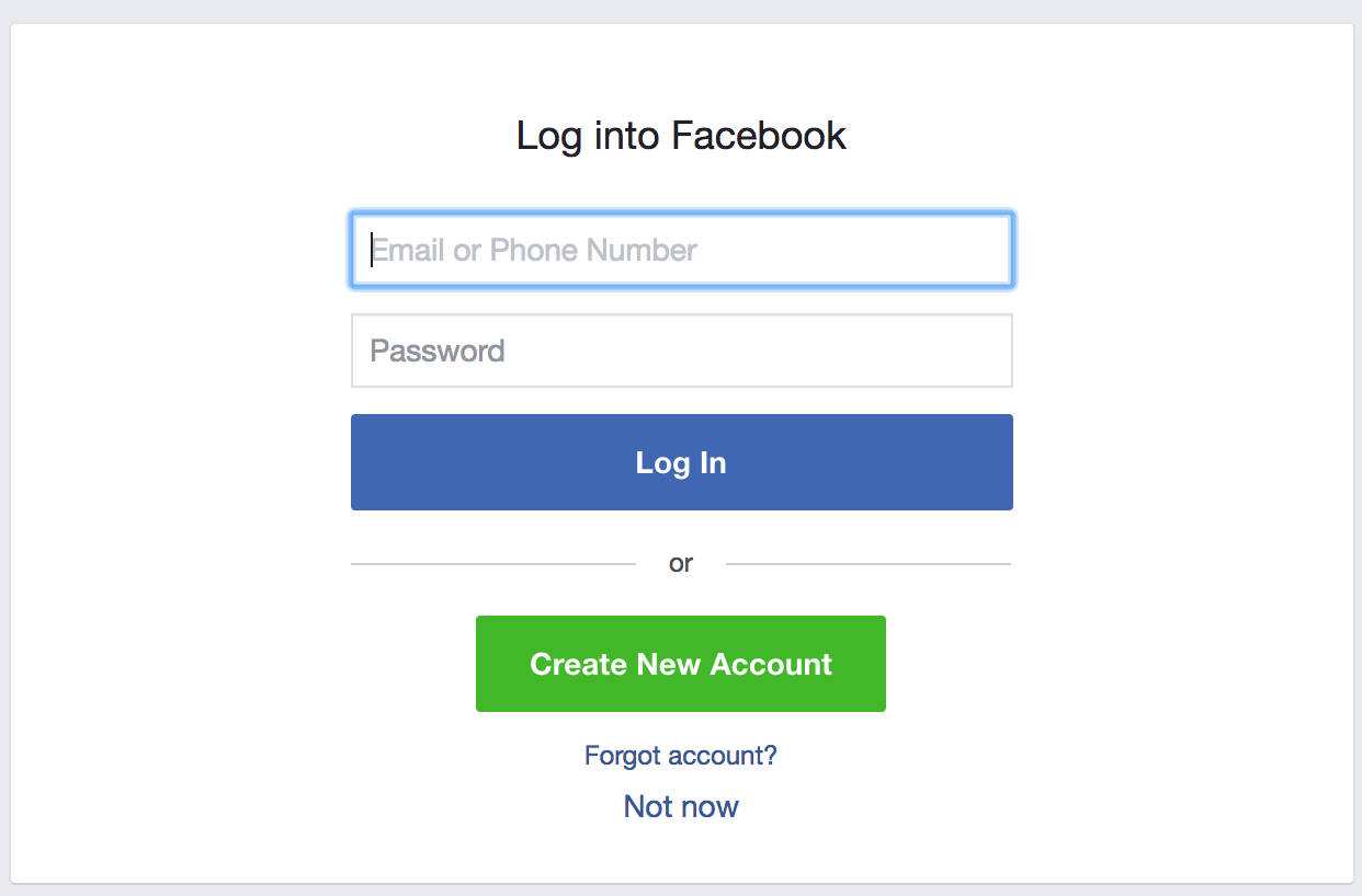 Facebook log in