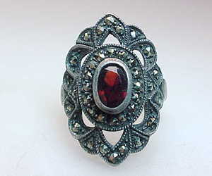 Genuine GARNET and MARCASITE Vintage RING in Sterling Silver - Size 6 -FREE SHIP, an item from the 'Garnets are January’s birthstone ' hand-picked list