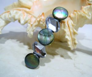 Blue/green river shell with rock shaped crystals hair clip claw clamp barrette, an item from the 'Playing with hair' hand-picked list