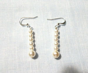 Two Size Pearl 6 Pearls Bead White Color Hand Beaded Drop Dangle Earrings, an item from the 'Beaded Jewelry' hand-picked list