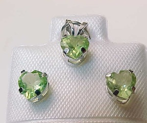 10K WHITE GOLD Genuine PERIDOT Stud EARRINGS and PENDANT Set - FREE SHIPPING, an item from the 'PERIDOT - Birthstone for August' hand-picked list