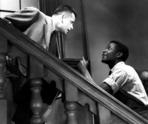 The Blackboard Jungle Glenn Ford faces Sidney Poitier on stairs 8x10 inch photo, an item from the 'Appreciating Sidney Poitier ' hand-picked list