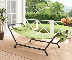 Mainstays Belden Park Quilted Hammock with Stand and Pillow for Outdoor Patio,Gr, an item from the 'Summer Outdoor Furniture' hand-picked list