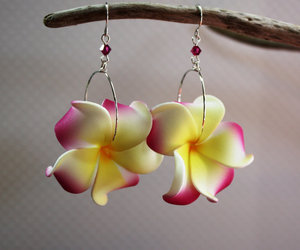 Handmade of Maui Tropical Plumeria Flower Hoop Earrings with Swarovski Crystals, an item from the 'Fresh Tropical Vibes' hand-picked list