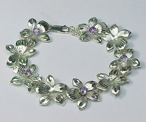 AMETHYST and STERLING FLORAL BRACELET - High End - 7 inches long, an item from the 'Floral Jewelry for Spring' hand-picked list