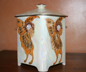 Bernardaud Limoges Hand Painted Butterfly Fairy Tobacco Humidor Jar, an item from the 'A Little Fairy Magic for the New Year' hand-picked list