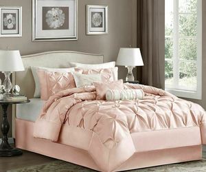 Luxury 7pc Blush Pink Pleated Comforter Set AND Decorative Pillows - ALL SIZES, an item from the 'Sweet Dreams' hand-picked list