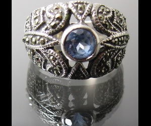Vintage Genuine AQUAMARINE and MARCASITE Ring in STERLING Silver - Size 7 1/4, an item from the 'Aquamarine - March’s Birthstone ' hand-picked list