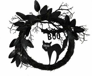 Durable Multicolor 22&quot; Halloween Black Cat and Bat Boo Twig Wreath - 22&quot;, an item from the 'Let the ghoul times roll' hand-picked list