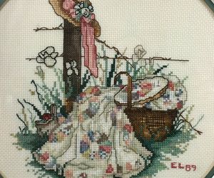 QUILTING BASKET Cross Stitch Embroidery Needlepoint , Framed &amp; Matted, SIGNED, an item from the 'Love to Quilt' hand-picked list