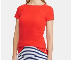 Ralph Lauren Womens S Red Crew Neck Button Detail Stretch TShirt Top NWT, an item from the 'Summer Style' hand-picked list