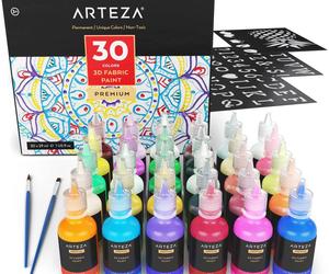 Arteza 3D Permanent Fabric Paint, Set of 30 Individual Neon, an item from the 'Cool Art Supplies for the Artist in You!' hand-picked list