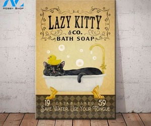 Black Cat Lazy Kitty Bath Soap Company Canvas, an item from the 'The PURRfect Gift' hand-picked list