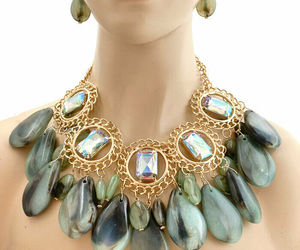 Fake Jade AB Rhinestone Chunky Heavy Oversized Cleopatra Statement Necklace Set , an item from the 'Winter Jewelry' hand-picked list
