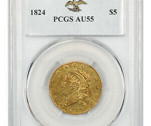 1824 $5 PCGS AU55 ex: D.L. Hansen - Famous Rarity - Early Half Eagle - Gold Coin, an item from the 'For the Coin Collector' hand-picked list