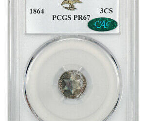 1864 3cS PCGS/CAC PR 67 ex: D.L. Hansen - 3-Cent Silver, an item from the 'For the Coin Collector' hand-picked list