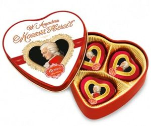 Reber Mozart marzipan tin HEART with pistachios in DARK chocolate FREE SHIP, an item from the 'Chocolates, Diamonds &amp; Roses' hand-picked list