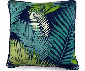 Fusion Tropical Palmier Feuille Vert Sarcelle 100% Coton Pom 17 &quot; Cushion, an item from the 'Fresh Tropical Vibes' hand-picked list