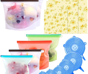 15 Pack Beeswax Wrap &amp; Silicone Food Storage Bag &amp; Silicone Stretch Lids, Eco-Fr, an item from the 'Winter Fun: Meal Prepping' hand-picked list
