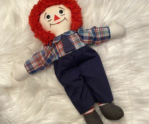 Vintage Handmade Raggedy Andy Doll Embroidered Face Plastic Eyes 16&quot; Tall W/ Hat, an item from the 'Raggedy Andy Collectables' hand-picked list