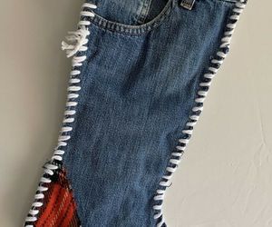 Handmade Denim Plaid Christmas Stocking Country Checkered Upcycle Stitched #T, an item from the 'Denim Love' hand-picked list