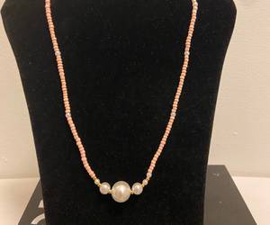 Pearl beaded necklace pink seed beads handmade summer choker, an item from the 'Beaded Jewelry' hand-picked list