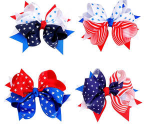 ncmama 4 inch Independence Day Bowknot Hairpins 4th of July Hair Bow Hair Clip A, an item from the 'Celebrating the 4th of July' hand-picked list