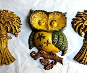 VTG 3pc Sexton Harvest Wheat &amp; Owl 1214 Wall Décor Plaque Cast Aluminum 1970&#39;s, an item from the 'Autumn In The Air' hand-picked list