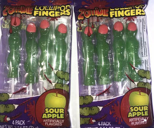 SHIP SAME DAY-2 Pk Of 4-Zombie Lollipop Finger Sour Apple Halloween Party Candy, an item from the 'Witch way to the candy?' hand-picked list