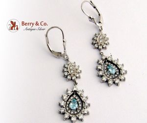 Dazzling Dangle Teardrop Earrings Aquamarine Diamonds 14K White Gold, an item from the 'Aquamarine - March’s birthstone ' hand-picked list
