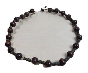 Wood Bead Necklace Choker 15” total Length Brown Wooden Beads, an item from the 'Beaded Jewelry' hand-picked list