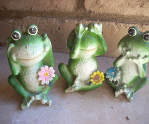 ceramic/clay frogs lot of 3 hear, see and say no evil., an item from the 'Frog Festival' hand-picked list