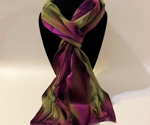 Hand Painted Silk Scarf Fuchsia Purple Avocado Green Neck Head Unique Gift New, an item from the 'Purple Haze' hand-picked list