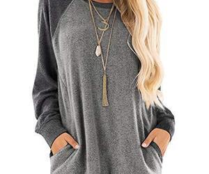 Vemvan Color Block Long Sleeve Round Neck Pocket Sweatshirts Tops (Gray, S), an item from the 'Someone get this girl a sweater.' hand-picked list