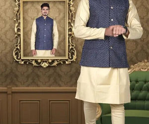 Exclusive Stylish Floral Pattern Nehru Jacket with Silk Kurta Pajama Set men&#39;s, an item from the 'New and Vintage Indian Goods' hand-picked list