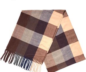 Warm Winter Scarf Check Plaid Blue Brown Tan Unisex Classic Rectangular Fringed, an item from the 'Survive the Cold Weather ' hand-picked list