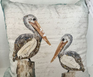 COASTAL COLLECTION 14” x 14&quot; PELICANS ON WOODEN PIER THROW PILLOW-NWT, an item from the 'Design your living space, your way' hand-picked list